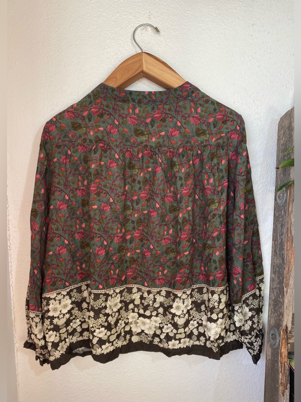 NATURAL LIFE Dara Boho Floral Peasant Blouse in Green Size Large - Picture 7 of 9